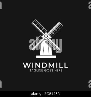 Windmühle Logo Design-Vorlage. Ehrfürchtiges niederländisches Windmühlenlogo, perfekt für verschiedene Firmenlogo-Bedürfnisse Stock Vektor