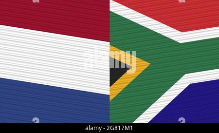 Südafrika und Niederlande zwei Half Flags zusammen Stofftextur Illustration Stockfoto