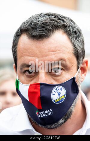 Brescia, Brescia, Italien. Juli 2021. Brescia, Italien, 16. Juli - Matteo Salvini in Brescia Sekretär der Lega Matteo Salvini während des Treffens Credit: Matteo Biatta/ZUMA Wire/Alamy Live News Stockfoto