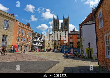 Blick auf die Lincoln Cathedral von der Altstadt aus Stockfoto