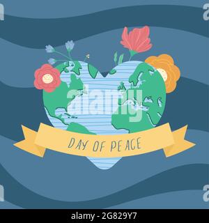 Planet Erde und Blumen Frieden Emblem Stock Vektor