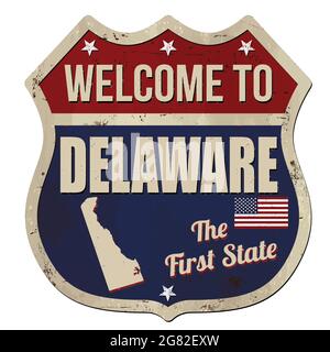 Nach Delaware vintage rostiges Metall Zeichen auf weißem Hintergrund Willkommen, Vector Illustration Stock Vektor