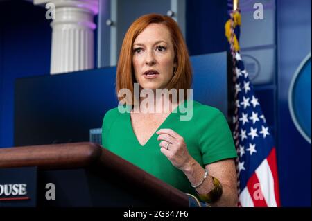 Washington DC, USA. Juli 2021. Jen Psaki, die Pressesprecherin des Weißen Hauses, spricht bei einer Pressekonferenz. Kredit: SOPA Images Limited/Alamy Live Nachrichten Stockfoto