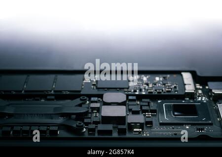 Nahaufnahme eines Teils der Hauptplatine vom Laptop-Computer Stockfoto