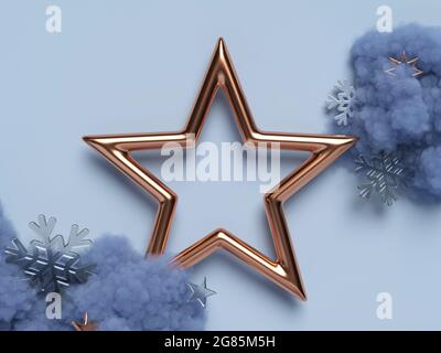 3d-Neujahrsszene mit Stern. Stockfoto