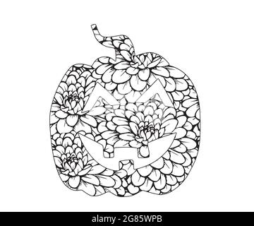 Ernte Kürbis Zentangle Mandala, Malbuch Vektor mit detaillierten Mustern für Halloween und Thanksgiving Tag Stock Vektor