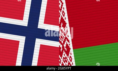 Weißrussland und Norwegen zwei Half Flags zusammen Stofftextur Illustration Stockfoto