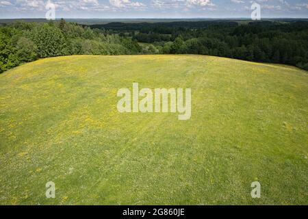 Schöner Wiesenblick von der Spitze des Aussichtsturms Stockfoto