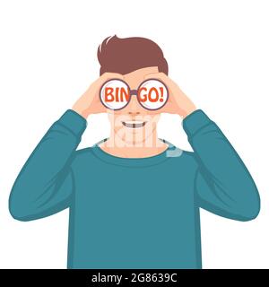 Bingo, Opportunity-Konzept, Vektordarstellung, Mann, der durch ein Fernglas schaut Stock Vektor