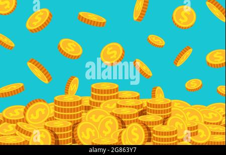 Cartoon-Münzen fallen. Golddollar fällt, Geld regen Hintergrund. Fliegende Währung. Schatz, Reichtum oder erfolgreiches Business-Vektor-Konzept Stock Vektor