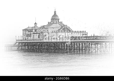 Schöne Eastbourne Pier am Abend Stockfoto