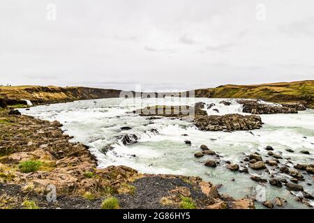 Panoramablick über die Urridafoss-Fälle, Island Stockfoto
