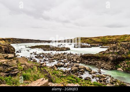 Blick über die Urridafoss-Fälle, Island Stockfoto