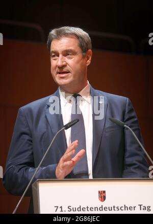 München, Deutschland. Juli 2021. Markus Söder, Vorsitzender der CSU und Bayerischer Ministerpräsident, spricht beim Sudetendeutschen Tag. Quelle: Karl-Josef Hildenbrand/dpa/Alamy Live News Stockfoto