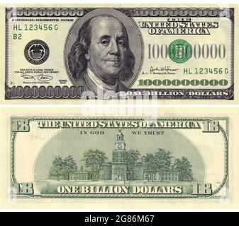 Eine Milliarde Dollar Fake Money Bill Banknote, Geschenk Geld, Geld gefälschtes Spiel Party Streich Gag Witz. 1000000000 US-Dollar. Echt aussehende Größe und Farbe. Hohe Qualität Stockfoto
