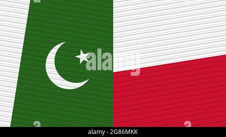 Polen und Pakistan zwei Half Flags zusammen Stofftextur Illustration Stockfoto