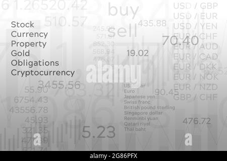 Konzept für Investitionen, Börse, Währung und Finanzhandel. Charts, Daten, Preise. Stockfoto