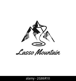Modernes Berglogo mit Cowboy-Lasso-Seil, Cowboy-Ikone und Symbol-Design-Vektor Stock Vektor