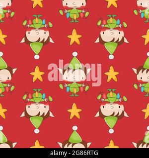 Niedliches fröhliches weihnachtliches Nahtloses Muster. Vektorgrafik. Stock Vektor