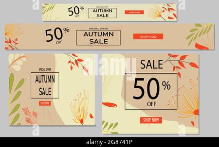 Herbst Web-Banner Design-Vorlage ​with Sale Sonderangebot Typografie Elemente und fallende Blätter . Stockfoto