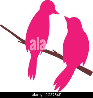 Vogelsymbol. Zwei Vögel sitzen auf einem Ast. Spatz Vogel Vektorgrafik. Stock Vektor