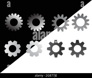 Einstellen des Symbolvektors, Werkzeuge, Zahnrad, Getriebeschild. Hilfe Optionen Konto Konzept. Trendy Flat Style für Grafikdesign, Logo, Website, Social Media, UI, Mobi Stock Vektor