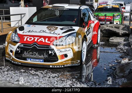 Der Rallyewagen des Typs „Cordoen DS3 WRC 2013“ wird beim Goodwood Festival of Speed 2013 gezeigt. Von 2011 an für das World Rally Team von crashen Stockfoto