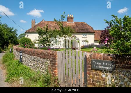 Town Street Farmhouse, ein attraktives denkmalgeschütztes Haus und Garten in Ropley Village, Hampshire, England, Großbritannien Stockfoto