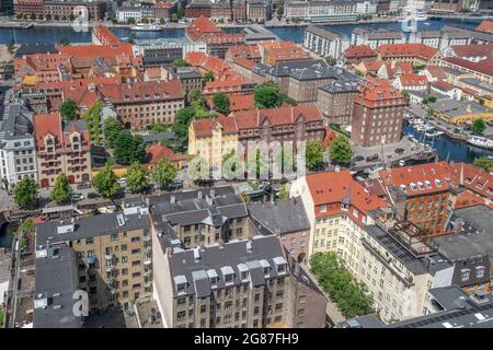 Luftaufnahme der Stadt Kopenhagen und der Kanäle - Kopenhagen, Dänemark Stockfoto