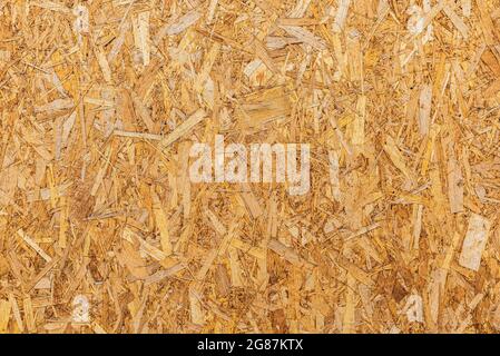 OSB-Textur. Spanplattenblech. Es kann als Hintergrund verwendet werden. Baukonzept, frische Renovierung, Baustoffe Stockfoto