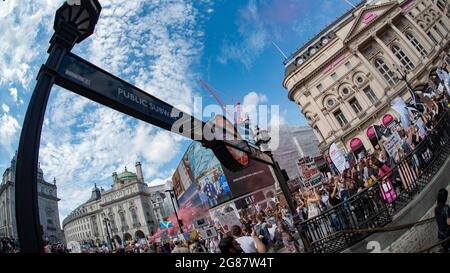 The Official Animal Rights March London 2019 durch den Piccadilly Circus. Aktivisten marschieren am 17. August 2019 durch die britische Hauptstadt. Stockfoto