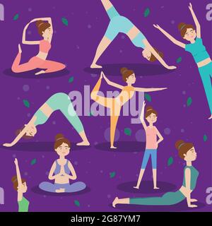Frauen üben verschiedene Yoga-Haltungen Stock Vektor