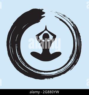 Yoga Lotus Position mit Enso Zen Circle. Vektordesign-Vorlage Stock Vektor