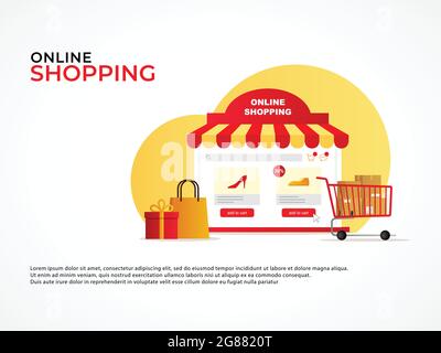 Digital Marketing, Store, E-Commerce-Shopping-Konzept-Banner. Stock Vektor