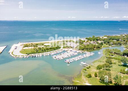 Luftaufnahme von Clearwater Beach und Umgebung, East Hampton, NY Stockfoto