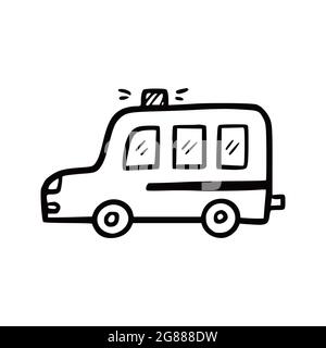 Polizeiauto. Doodle-Skizze mit Scribble-Stil. Handgezeichnetes Spielzeug Auto Vektor Illustration. Stock Vektor