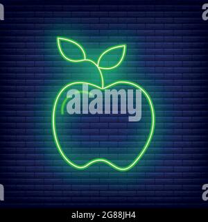 Apple Knowledge Icon Glow Neon-Stil, Bildungseinrichtung Prozess, zurück zur Schule skizzieren flache Vektor-Illustration, isoliert auf schwarz. Konzeptunterstützung Stock Vektor