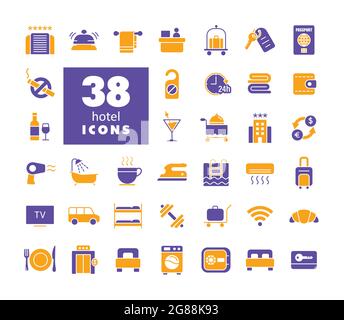 Hotel Vector Flat Glyph Icon Set. Graph-Symbol für Reise- und Tourismus-Website und Apps Design, Logo, App, UI Stock Vektor