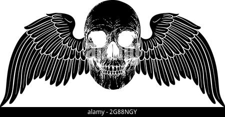 Winged Skull Vintage Holzschnitt Abbildung Stock Vektor