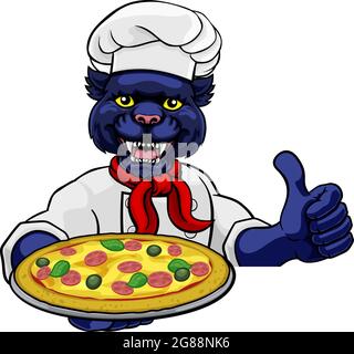 Panther Pizza Chef Cartoon Restaurant Mascot Schild Stock Vektor