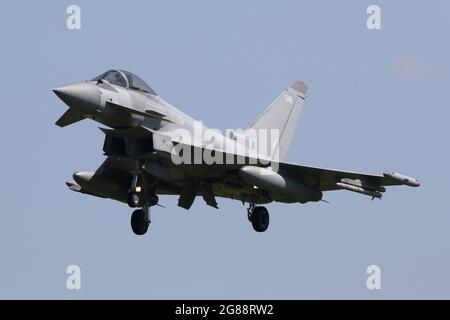 RAF Typhoon FGR4 ab 3 qm, Rückkehr der Royal Air Force zu RAF Coningsby in Lincolnshire. Stockfoto