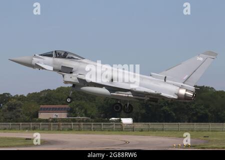 RAF Typhoon FGR4 ab 3 qm, Rückkehr der Royal Air Force zu RAF Coningsby in Lincolnshire. Stockfoto