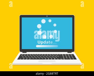 System-Software-Update-Konzept. Ladevorgang auf dem Laptop-Bildschirm. Vektorgrafik. Stock Vektor