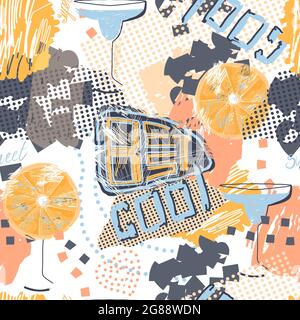 Abstraktes, nahtloses Grunge-Farbmuster. Wiederholter Hintergrund. Graffiti-Muster. Straßenstil. Urbane Lebensart. Jugenddesign für Jugendliche Stock Vektor