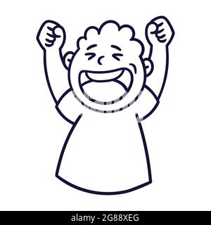 Mann mit glücklicher Emotion. Fröhlich lächelnder Emoji-Avatar. Porträt einer jubelenden Person. Cartoon-Stil. Vektor-Illustration mit flachem Design. Stock Vektor