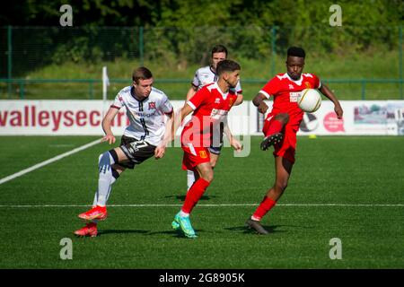 Oswestry, England 13. Juli 2021. UEFA Europa Conference League Erstes Qualifikationsspiel zwischen Newtown AFC und Dundalk. Stockfoto