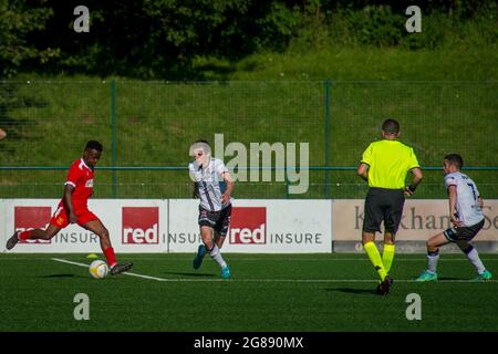 Oswestry, England 13. Juli 2021. UEFA Europa Conference League Erstes Qualifikationsspiel zwischen Newtown AFC und Dundalk. Stockfoto