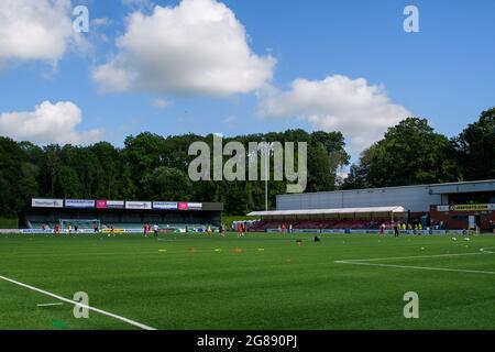 Oswestry, England 13. Juli 2021. UEFA Europa Conference League Erstes Qualifikationsspiel zwischen Newtown AFC und Dundalk. Stockfoto