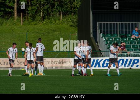 Oswestry, England 13. Juli 2021. UEFA Europa Conference League Erstes Qualifikationsspiel zwischen Newtown AFC und Dundalk. Stockfoto