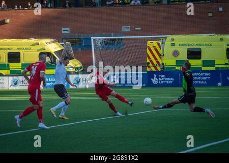 Oswestry, England 13. Juli 2021. UEFA Europa Conference League Erstes Qualifikationsspiel zwischen Newtown AFC und Dundalk. Stockfoto